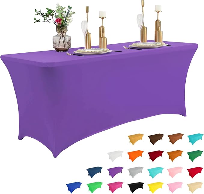 IVAPUPU 4FT Table Cloth for Rectangular Fitted Events Stretch Purple Table Covers Washable Cover Spandex Tablecloth Protector for Party, Wedding, Cocktail, Banquet, Festival