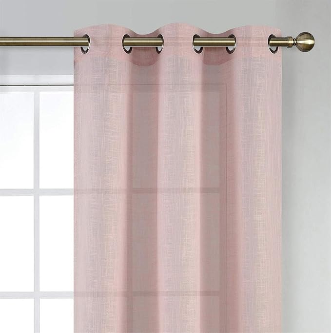 MIUCO Semi Sheer Curtains Poly Linen Textured Solid Grommet Curtains 84 Inches Long for Girls Room 2 Panels (2 x 37 Wide x 84" Long) Pink