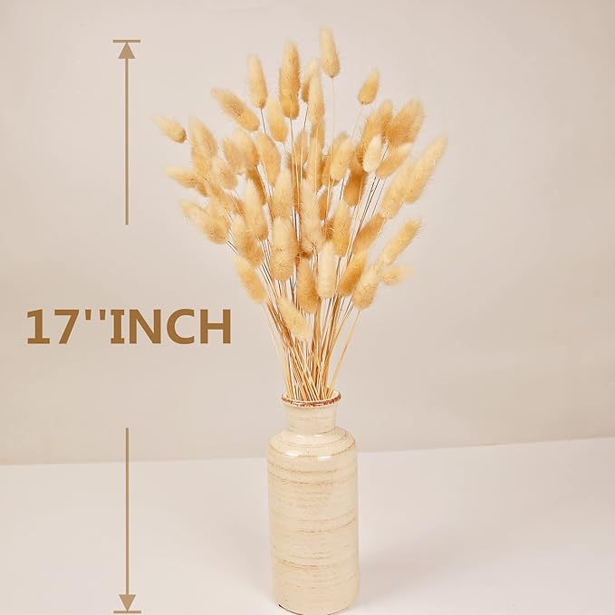 120 PCS Bunny Tails Dried Flowers, Dried Pampas Grass Bouquet, Boho Table Decor, White Pampas Grass Small, Dried Bunny Tails, Pampas Grass for Wedding, Home, Rustic Party, Baby Shower Decorations