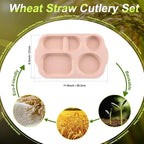 12 Inch Divided Plates4 PCS - Reusable Unbreakable Wheat Straw Plates, Dinnerware Lunch Tray Plates Tableware for Kitchen, Picky Eaters, Campers and Portion Control (Blush)
