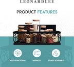 LEONARDLEE Magnetic spice Rack, Stronger Magnet with Wall Mount Option. 4 Removable Hooks, Perfect Space Saver for Kitchen- for Holding Spices, Jars, Bottle, cans (Pack of 2)