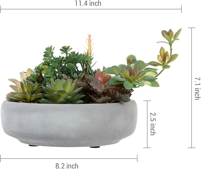 MyGift Assorted Indoor Fake Plants Artificial Succulent Arrangement in Round Gray Cement Planter Pot