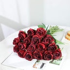 Burgundy Fake Roses Artificial Flowers - 16 Pcs Fake Artificial Roses Silk Flowers with Stems for Home Wedding Hotel Office Centerpiece Decor（Burgundy）