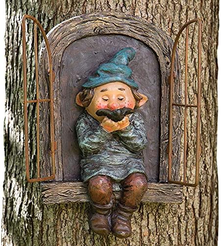 Whimsical Fairy Garden Gnome Statue, Tree Faces Decor Outdoor -5.9 Inch, Funny Garden Tree Decoration,Ideal Patio Yard Lawn Porch Decoration