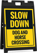 Slow Down Dog and Horse Crossing Sidewalk Sign Kit, 18x24 Inches, with A Frame Stand, Made in USA