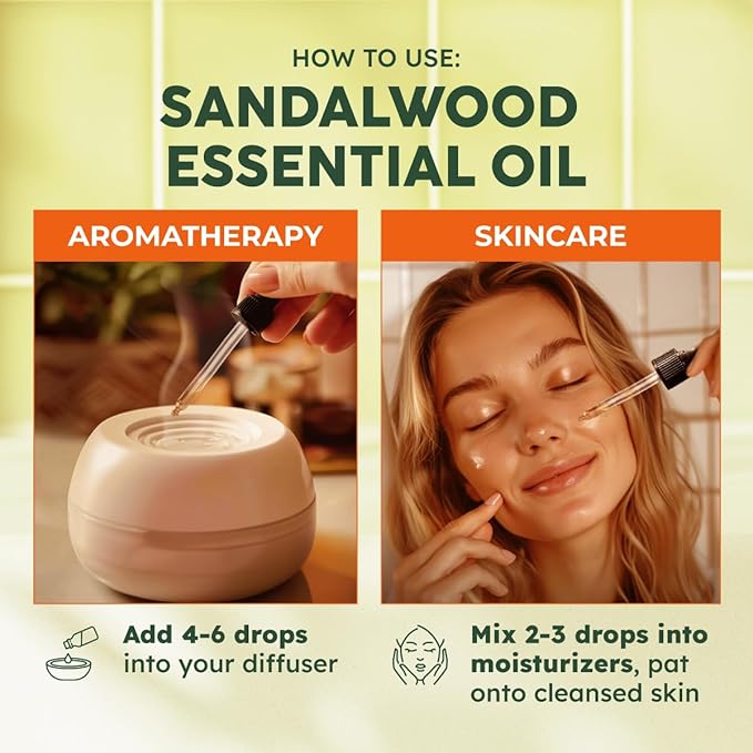 Kukka Sandalwood Essential Oil for Diffuser & Skin - 4 Fl Oz - 100% Pure Natural Sandalwood Oil, Woody Scent, for Massage, Perfume, Hair, Aromatherapy, Candle & Soap Making Scent DIY