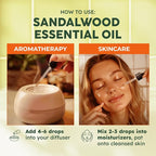 Kukka Sandalwood Essential Oil for Diffuser & Skin - 4 Fl Oz - 100% Pure Natural Sandalwood Oil, Woody Scent, for Massage, Perfume, Hair, Aromatherapy, Candle & Soap Making Scent DIY