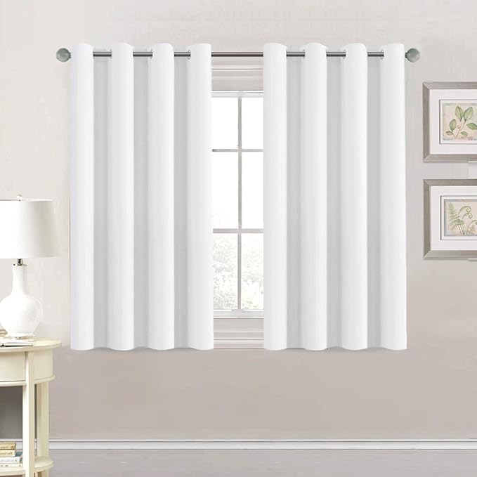 H.VERSAILTEX Thermal Insulated Room Darkening White Curtains for Bedroom/Living Room - Classic Grommet Top (2 Panels, White, 52 Inch by 45 Inch)