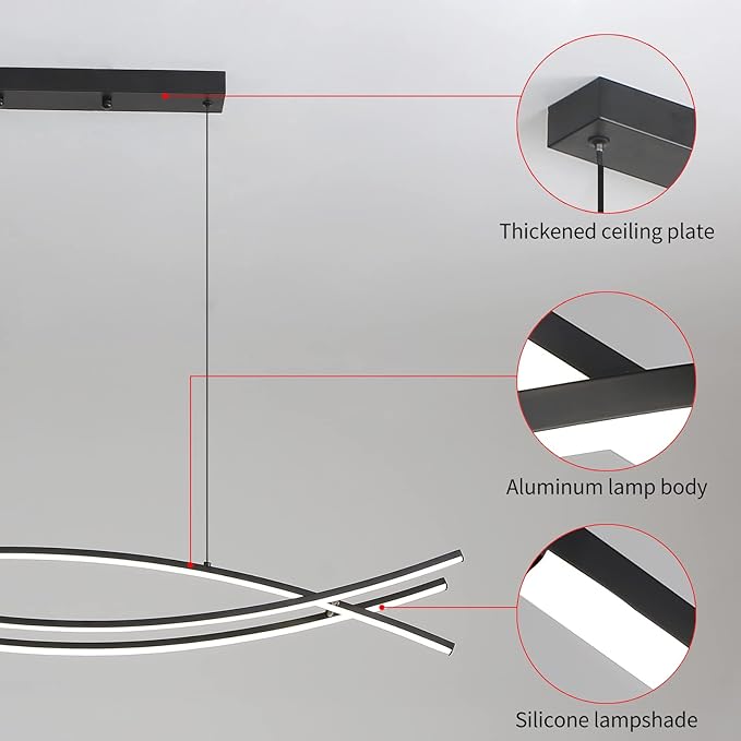 Pendant Light, Linear Pendant Light LED Dimmable Hanging Light Fixture, LED Modern Curved Chandelier, Chandeliers for Dining Room