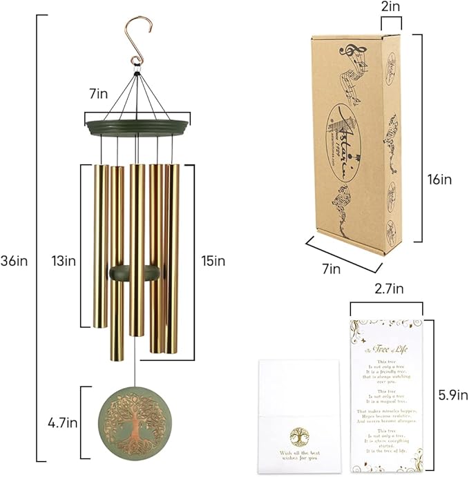 Wind Chimes for Outside,Outdoor Wind Chimes for Mother & Grandma - Large Garden Hanging Decor with Tree of Life Engraving, Perfect for Yard, Home, Christmas, Birthdays