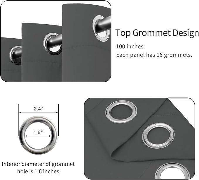 Easy-Going Blackout Door Curtains for Bedroom, Solid Thermal Insulated Grommet and Noise Reduction Window Drapes, Room Darkening Curtains for Living Room, 1 Panel (100x96 in, Gray)