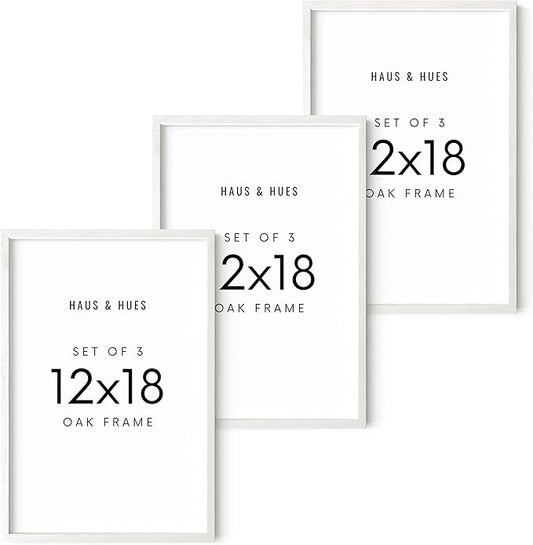 HAUS AND HUES 12x18 Picture Frames For Wall - Set Of 3 Poster Frames 12x18, Picture Frames 12x18, Poster Frame Set Of 3, 12x18 Frames, Frames 12 X 18, Photo Frames 12x18 (White Frame)