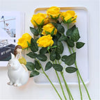 Yellow Fake Roses Artificial Flowers - 10 Pcs Fake Artificial Roses Silk Flowers with Stems for Home Wedding Hotel Office Centerpiece Decor
