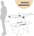 COSTWAY Clothes Drying Rack, Foldable 2-Level Laundry Drying Rack w/Height-Adjustable Wings, 33 Drying Rails & Sock Clips, Standing Large Drying Rack for Clothing, Indoor Outdoor Use