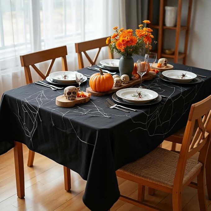 sancua Rectangle Tablecloth - 54 x 120 Inch - Water Resistant Spill Proof Washable Polyester Table Cloth, Decorative Fabric Table Cover for Dining Tables, Buffet Parties and Camping, Black
