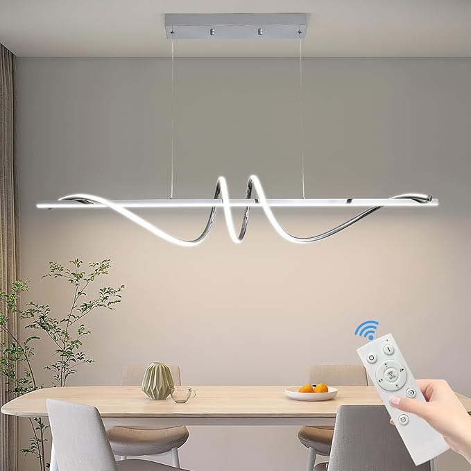 Modern Ceiling Chandelier Light, Acrylic Anti Flicker Pendant Lamp with Remote Control Dimmable 3 Color Mode & Brightness for Kitchen Bar