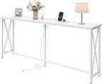 SUPERJARE 70 Inch Console Table with Outlets and USB-C Port, Extra Long Behind Couch Sofa Table with X-Shaped Design, Narrow for Entryway, Living Room, Metal Frame, Wooden Top, White