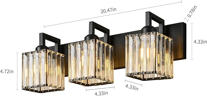 Modern Bathroom Vanity Light 3-Lights Black Crystal Wall Lamp Bathroom Modern Crystal Vanity Lighting
