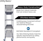 60"x18"x72" Black Premium Metal Steel Wire Shelving 4-Tier NSF 3200 LBS MAX Capacity Heavy Duty Storage Rack for Garages, Commercial Spaces, Hospitals, & Schools w/Premium Wheels