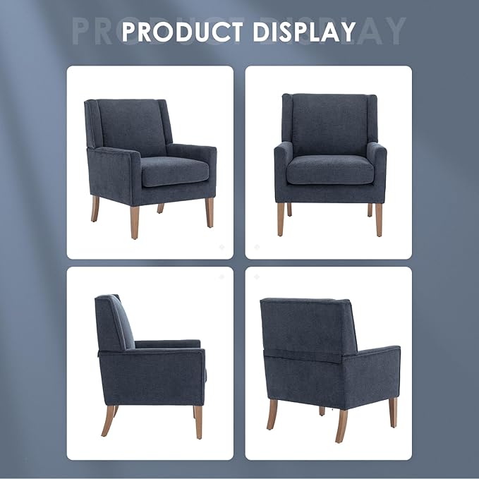 COLAMY Modern Wingback Living Room Chair Set of 2, Upholstered Fabric Accent Armchair, Single Sofa Chair with Lounge Seat and Wood Legs for Bedroom/Office/Reading Spaces, Blue