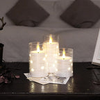 NURADA Flickering Flameless Candles: Built-in Star String Lights Acrylic 3D Wick Battery Operated LED Pillar Candles with Remote and Timer for Romantic Mood Home Decoration - 3 Pack Pure White