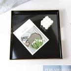 Spsyrine Black Decorative Tray for Living Room, Square Modern Plastic Coffee Serving Table Tray for Ottoman Bathroom Kitchen, 13"*13"
