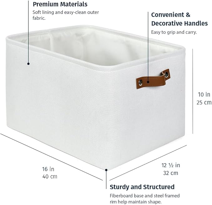OrganiHaus Extra Large Fabric Storage Bins for Shelves 16x13in, Closet Storage Baskets for Shelf Organizing, Canvas Rectangle Bins for Organization, Linnen Baskets for Organizing - Off-White