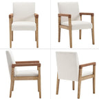 Kmax Modern Dining Chairs Set of 4 Linen Fabric Kitchen Arm Chairs Upholstered Accent Chairs with Wooden Legs for Dining Room, Living Room, Bedroom, White