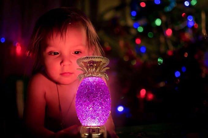 YAKii 9.5" Pineapple LED Color Changing Shine Lava Lamp,Swirling Water Waves Lamp Kid Safe Battery/USB Cable Operated,Table Lamp Candle Holder Table Decoration Gold