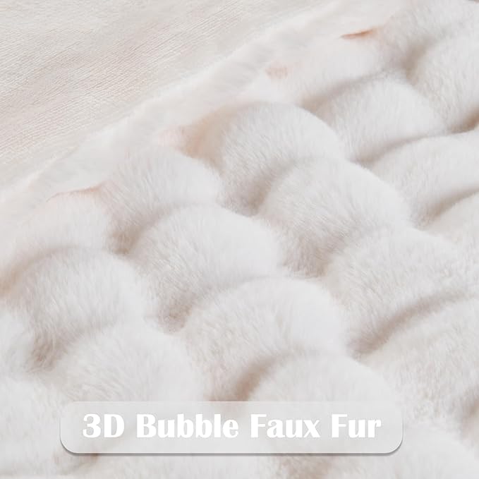 NEWCOSPLAY Faux Fur Throw Blanket Ivory Bubble Blanket Thick Warm Soft for Couch Sofa Bed 550GSM (Ivory, Throw(50"x60"))