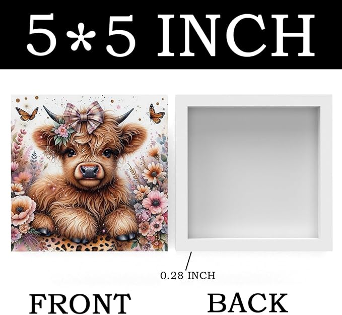 Highland Cow Baby Decor, Highland Cow Decor, Highland Cow Gifts for women, Highland Cow Nursery Decor, Gifts for Girls, Wooden Box Decor Sign for Home Farmhouse Office Living Room Table Shelf Tiered