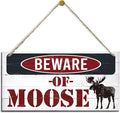 Vintage Moose Warning Sign - Decorative Wooden Plaque for Cabin, Lake House, Farmhouse Wall Decor