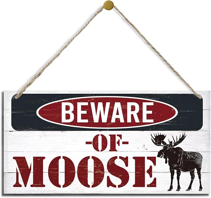 Vintage Moose Warning Sign - Decorative Wooden Plaque for Cabin, Lake House, Farmhouse Wall Decor