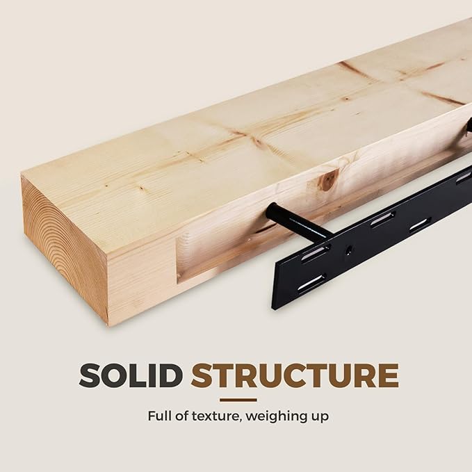 72x7x3 Fireplace Mantel - Solid Rustic Wood Wall Mounted Floating Shelf - DIY Color - with Invisible Heavy Duty Steel Bracket