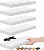 Sorbus Floating Shelves for Wall, Bathroom Shelves Wall Mounted for Kitchen, Bedroom, Living Room, Bathroom Storage, Over Toilet, Hanging Book Shelf for Ｗall Home Decor (White, 5 Pack)