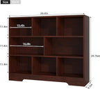 Book Shelf Set of 2, 8 Cubes Storage Organizer, 3-Tier Open Shelf Wooden Bookcase, Freestanding Cherry Bookshelf Cube Shelf for Bedroom, Living Room, Home Office