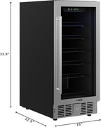 KoolMore 15” Inch Small Built-In Refrigerator and Beverage Cooler for Soda Cans, Beer Cans, Food and Fresh Snacks, 5 Wire Shelves, Adjustable Temperature Range (KM-BIR3C-GD), Stainless Steel