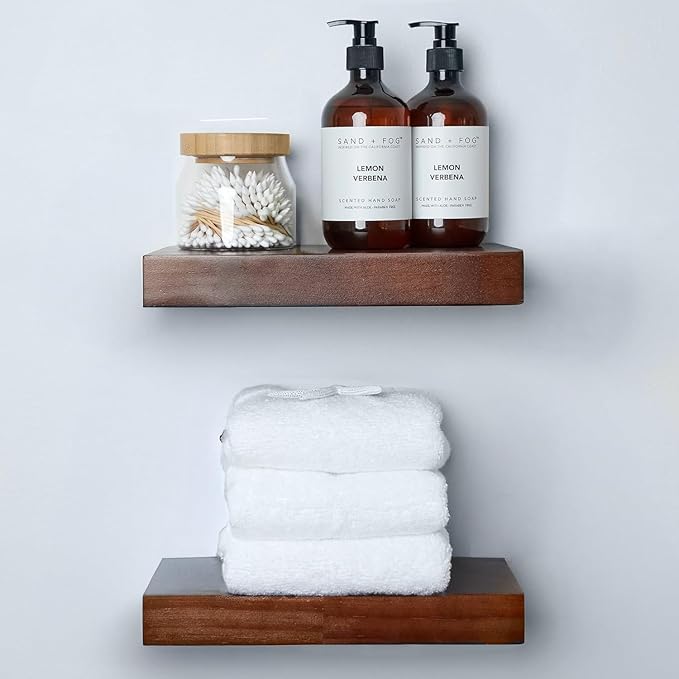 Homeforia Walnut 12 inch Floating Shelf, High End Solid Real Wood Small 12inch Floating Shelves for Wall Mounted, Dark Brown 12in Floating Shelves, Heavy Duty Bracket, 12 X 6.5 X 1.75 inches, Set of 2