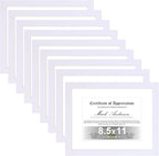 Vittanly 8.5x11 Picture Frames Set of 9, Shatter Resistant Plexiglass, Display 6x8 Pictures with Mat or 8.5x11 without Mat, Photo Frames for Wall or Tabletop, Engineered Wood, White