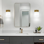 Gold Milk Glass Wall Sconces, 1 Pack Hardwired Indoor Wall Light Fixtures for Living Room, Hallway, Bedroom, Ceramic E26 Sockets (Bulbs Not Included)
