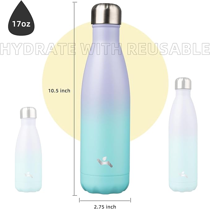 Insulated Water Bottles,17 oz Double Wall Stainless Steel Vacumm Metal Flask for Sports Travel,Lavender Green