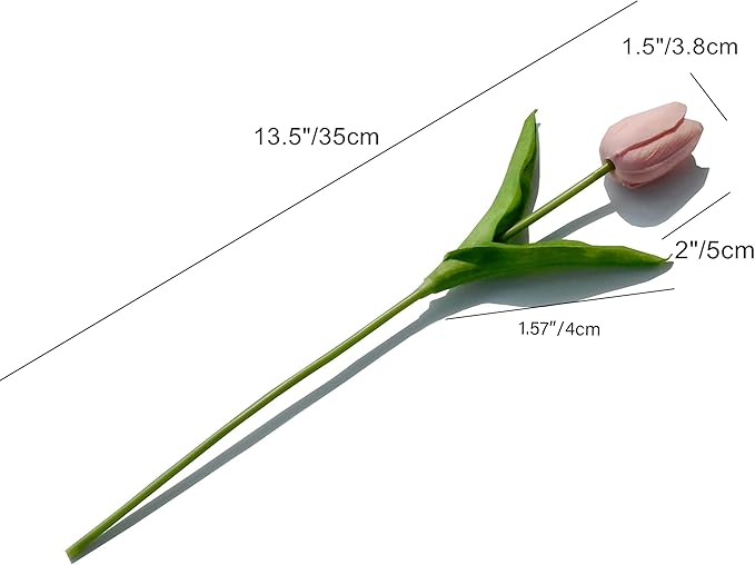 Mandy's Artificial Tulips 20 Stems Pink PU Faux Flowers for Wedding Home Decor 13.5 Inch