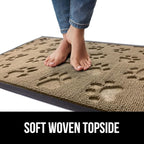 GORILLA GRIP 100% Waterproof All-Season WeatherMax Doormat, 47x35, US Designed Natural Rubber, Stain and Fade Resistant, Low Profile Indoor Outdoor Door Mats, Easy Clean Patio Mat, Tan Pawprints