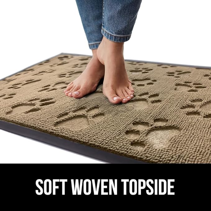 GORILLA GRIP 100% Waterproof All-Season WeatherMax Doormat, 47x35, US Designed Natural Rubber, Stain and Fade Resistant, Low Profile Indoor Outdoor Door Mats, Easy Clean Patio Mat, Tan Pawprints