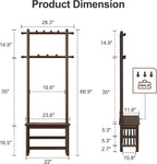 Hall Tree, Coat Rack with Shoe Storage, Wooden Hall Tree with Bench, 11 Hooks and 2-Tier Storage Shelves, Entryway Bench with Coat Rack (23.6" - Deep Walnut)