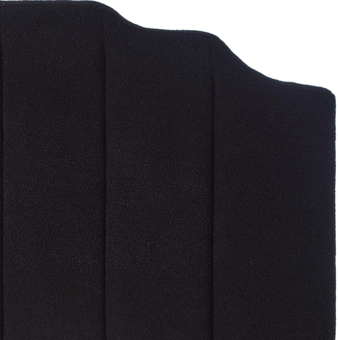 24KF Black Teddy Fabric Tufted for Queen Upholstered Headboard, Modern Vertical Channel Design Full Headboard with Stepped Silhouette Top Edge, 6026-Q-Teddy Black