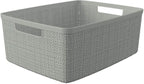 Curver Jute Decorative Plastic Organization and Storage Basket Perfect Bins for Home Office, Closet Shelves, Kitchen Pantry and All Bedroom Essentials, (Set of 6), Grey, Medium