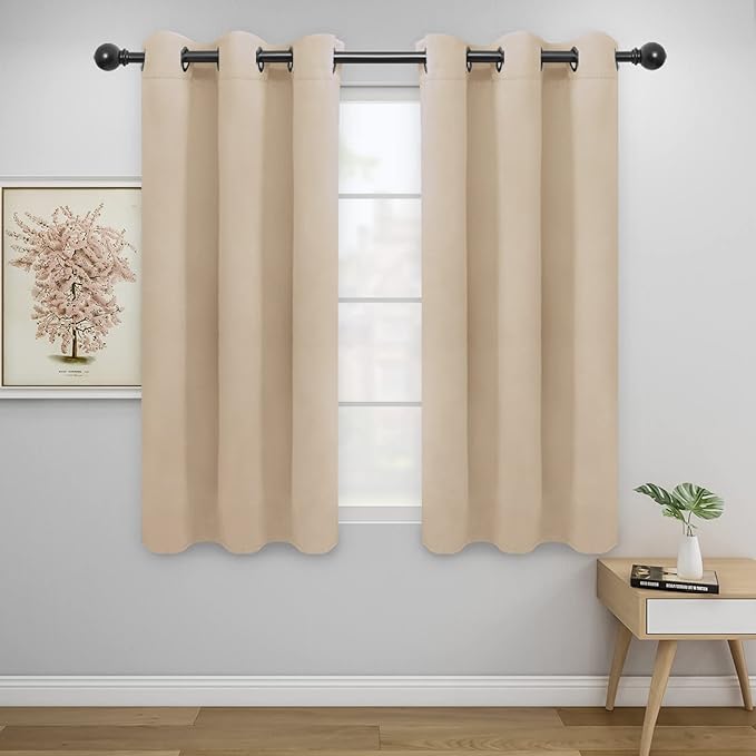Easy-Going Blackout Curtains for Bedroom, Solid Thermal Insulated Grommet and Noise Reduction Window Drapes, Room Darkening Curtains for Living Room, 2 Panels (42x54 in, Beige)