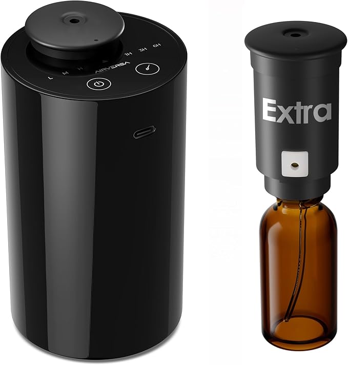 Waterless Diffuser for Essential Oil, Battery Operated Nebulizer, 0.7 Fl.Oz./ 20mL Capacity, Mini Scent Air Machine, 3 Countdown Timers & 3 Mist Levels for Home, Room, Car, Office, AN6 + Extra Nozzle