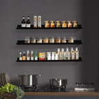 Long Floating Folding Shelves 48 Inch Wood Picture Ledge Shelf with Lip for Wall Black Storage Shelves for Kids Room Photo Shelves Wall Organizer Set of 3 for Bedroom Living Room Bathroom Kitchen